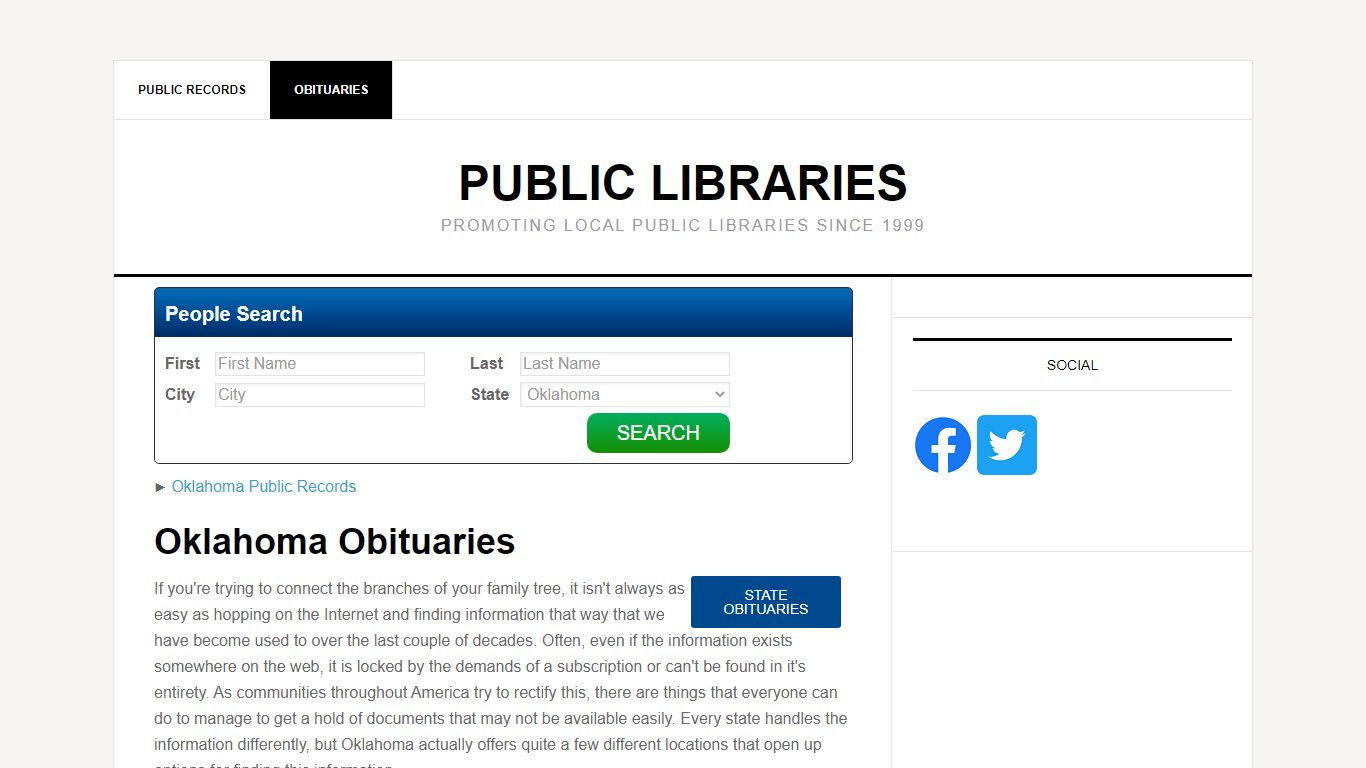 Oklahoma Obituaries - Public Libraries